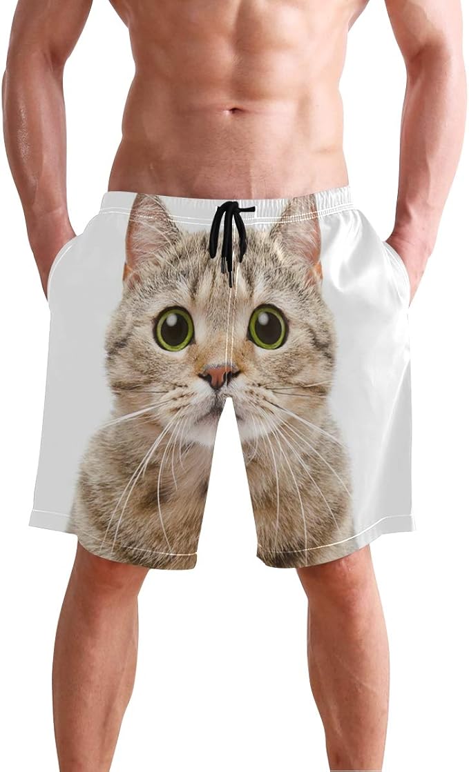 Cute Funny Cat Kitten Men's Swim Trunks Quick Dry Beach Board Short