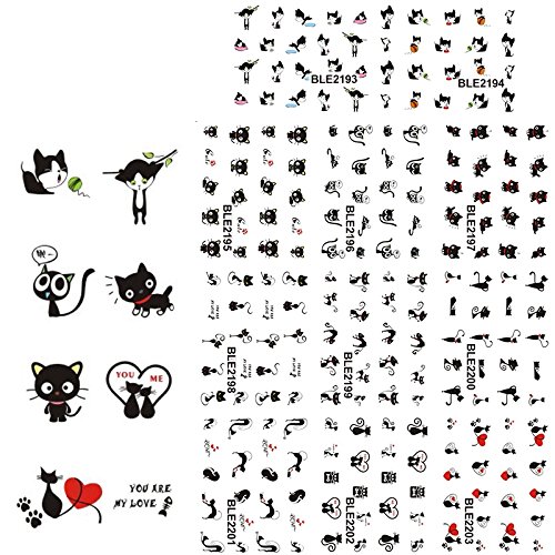 KADS Cute Cartoon Cat Series Nail Art Decoration Sticker Decal DIY Water Transfer- 1 Pack 11 design