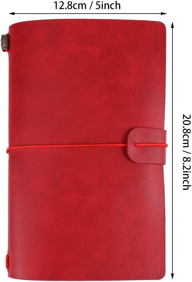 Hilitand Classic 5 Colors PU Leather Travel Notebook Personalized Journal Journal Refillable Notepad (Red) - Image 3