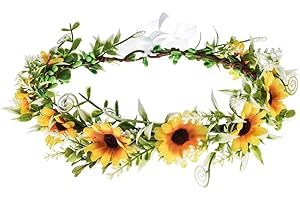 DDazzling Green Leaf Floral Crown Eucalyptus Flower Women Girls Headband Flower Headpiece Bridal Halo Photo Prop (Sunflower Yellow)