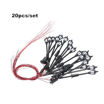 KKmoon 20pcs White Model Street Lights Layout Lamppost Railway Train Garden Playground Scenery Led Lamp Lighting 1:75 Scale 100mm