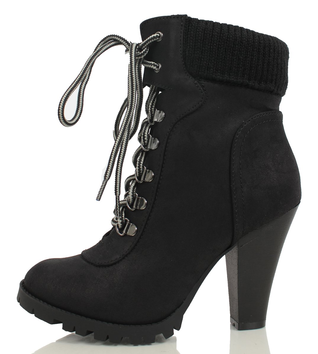 SODA Women's Rouge Faux Suede Lace Up Combat Chic Work Boot High Heel