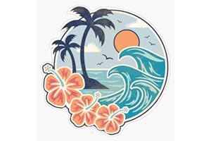 FINK STUDIO Palm Tree Wave Ocean Vinyl Sticker Waterproof Decal Laptop Wall Window Bumper Sticker 5"