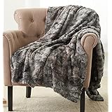 Pinzon Faux Fur Throw Blanket 63" x 87", Frost Grey