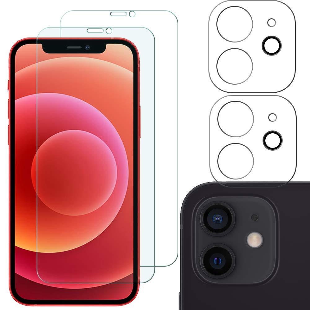 YISPIRIN Screen Protector and Camera Lens Protector Compatible With iPhone 12 [2 +2Pack] [Anti-scratch,9H Hardness, Easy Installation ] Tempered Glass Screen Protector for iPhone 12