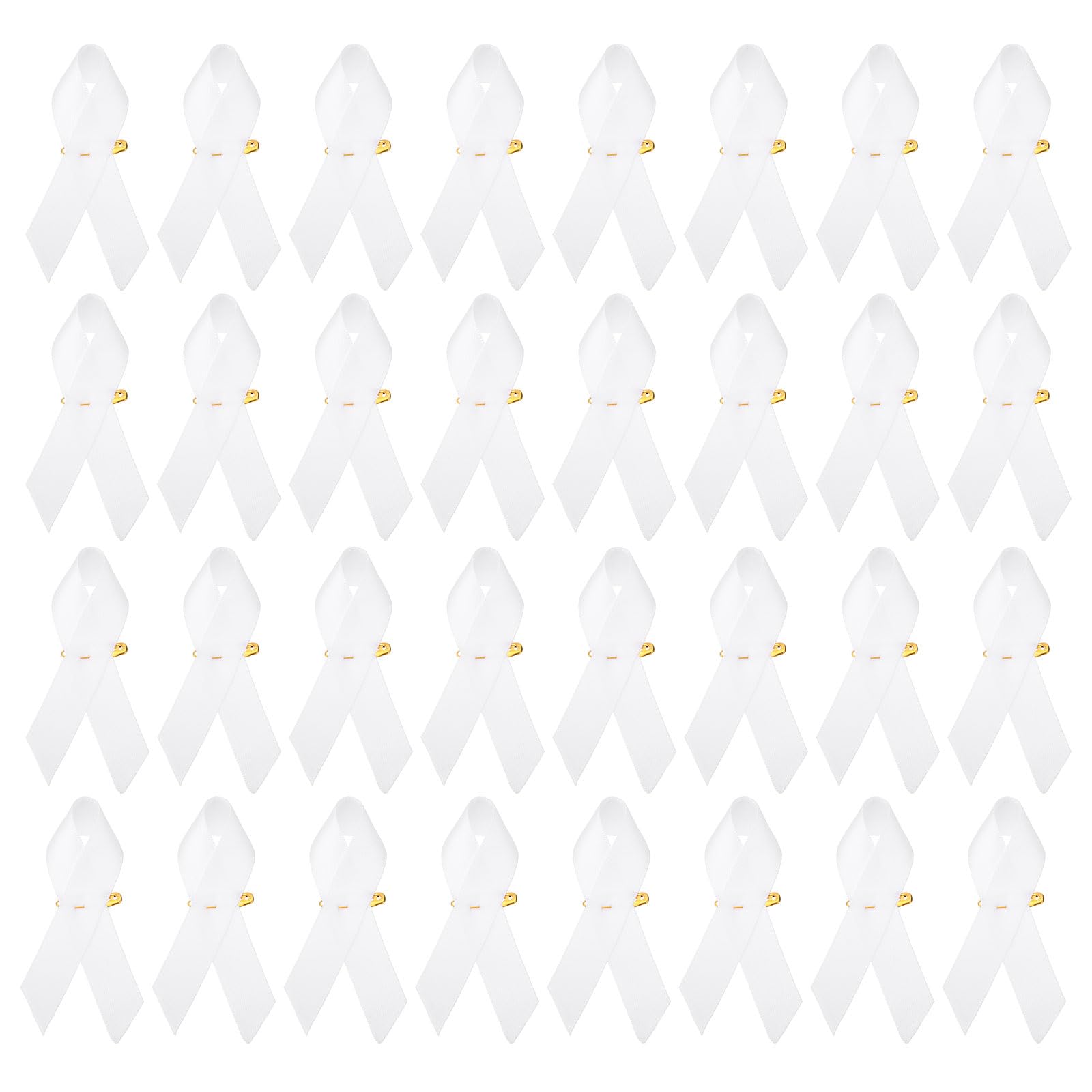 PATIKIL 50 Pieces White Polyester Ribbon Satin Pins, Awareness Ribbon Satin with Safety Pins