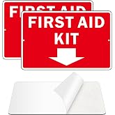 First Aid Sign, (2 Pack) Self Adhesive First Aid Kit Sign for Wall, Aluminum Metal Signs With 2 Pre-drilled Holes (9 x 6 inches, Red/White)