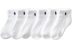 Polo Ralph Lauren Boys' Classic Sport Ankle Socks-6 Pair Pack-Soft Stretchy Yarn & Stay Up Top