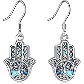 URONE Hamsa Hand Earrings 925 Sterling Silver Hand of Fatima Earrings Dangle Hamsa Jewelry Gift for Women
