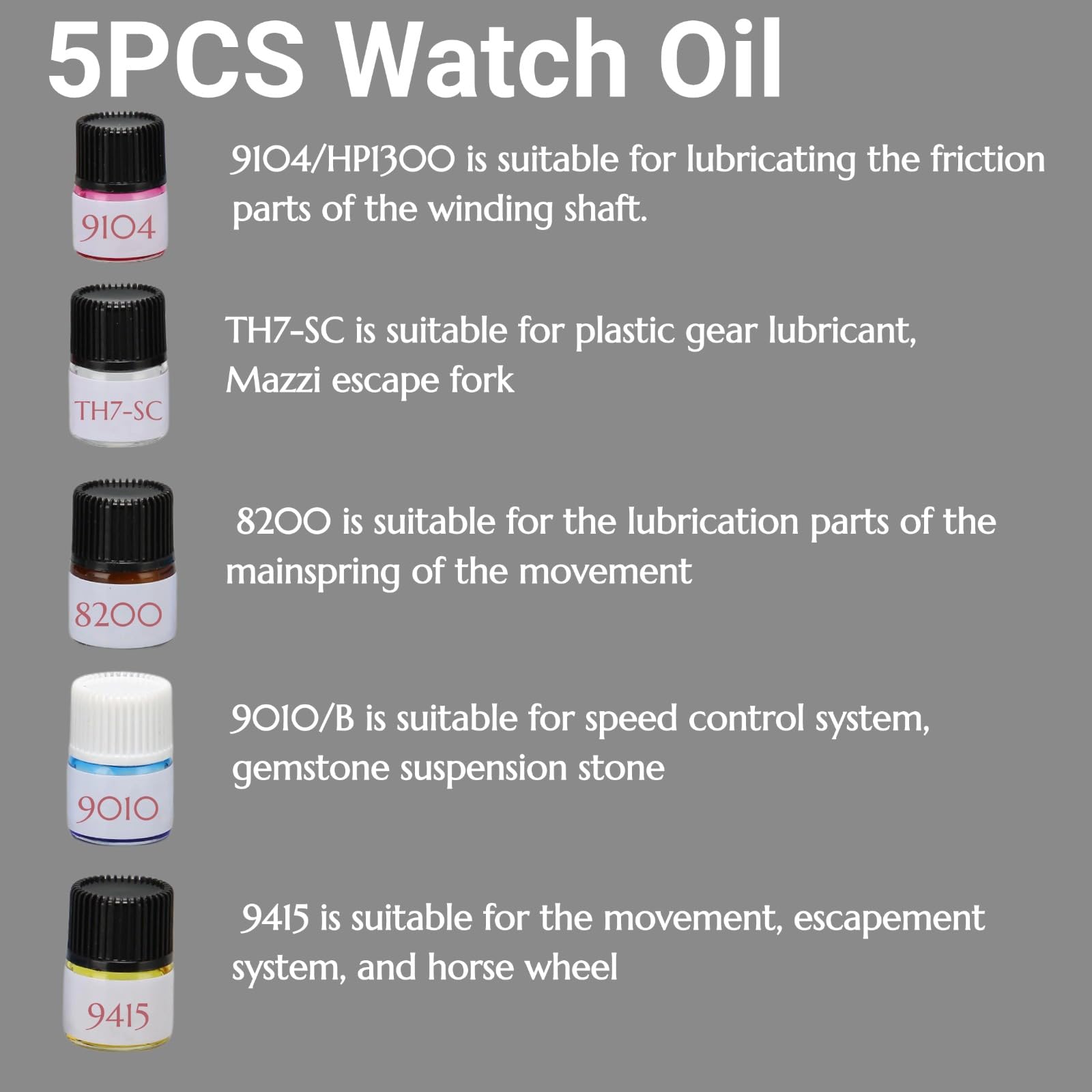 DHASUWT 5PCS Watch Oil Kit Synthetic Lubricating Oil, Smooth Repair Tool for Watchmaker Workers, Lubricant Watchmaker Tools for All Watch Movements, Watch Repair Tools & Kits