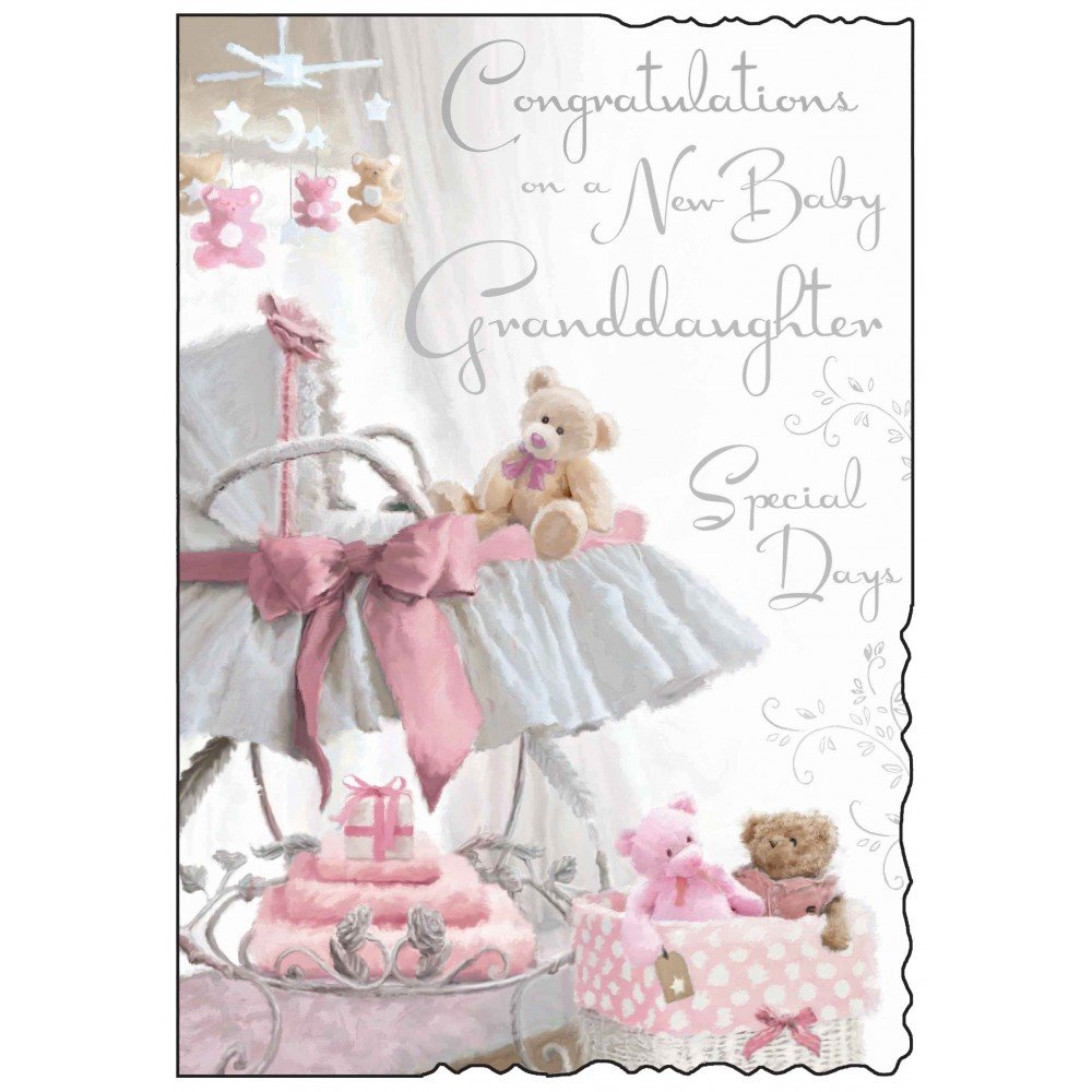 Jonny Javelin New Baby Card - Baby Granddaughter - Special Day - Silver Embossed
