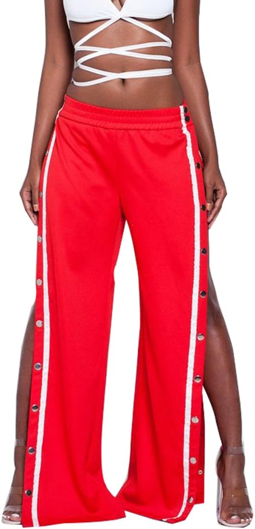 GUOLEZEEV Women High Slit Side Wide Leg Pants with Elastic Waist Track Trousers