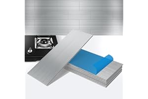 YULEIMY 15 Pack (4"x12") Peel & Stick Aluminum Backsplash Tiles - 4mm Heavy-Duty Metal Wall Panels for Kitchen, RV, Bathroom, Fireplace - Scissor-Cuttable Waterproof DIY Install