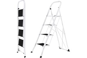 ACSTEP Step Ladder 4 Step Folding Step Stool Foldable for Adults with Handrails Heavy Duty Foldable Stepping Stool with Wide Anti-Slip Pedal 330 Lbs Capacity Steel Frame for Kitchen Office Black