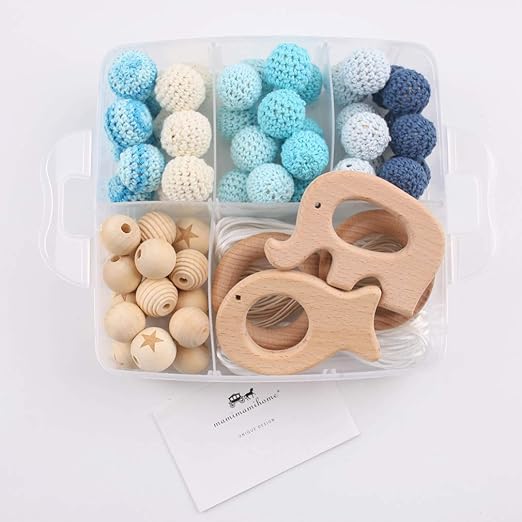 Mamimami Home Baby Holz Beißring Tier Rassel Bio Häkeln Perlen DIY Halskette Kautabletten Baby Dusche Geschenk Kinderkrankhei