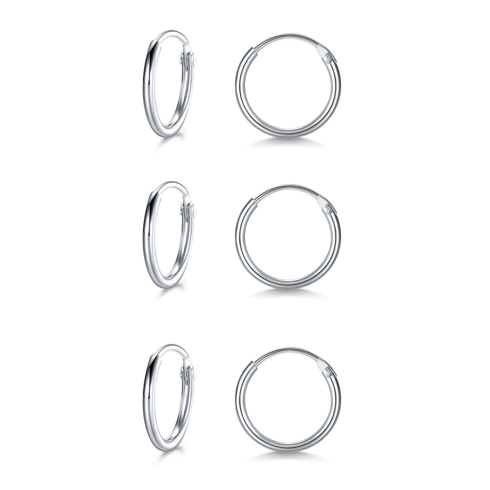 LYTOPTOP 3 Pairs Silver Hoops Earrings for Women S925 Sterling Silver Small Hypoallergenic Earrings Set Cartilage Nose Lip Rings for Men Girls, 8mm