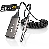 UGREEN Aux to Bluetooth 6.0 Car Adapter with LDAC, 3.5mm Aux Adapter Built-in Microphone, Car Bluetooth Audio Receiver for Hands-Free Calls Compatible with Speaker &amp; Home Audio