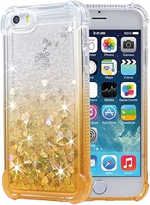 iPhone 5 5s SE Case, Flocute iPhone 5s Glitter Case Gradient Series Bling Sparkle Floating Liquid Soft TPU Cushion Luxury Fashion Girly Women Cute Case for iPhone 5 5s SE (Gold)