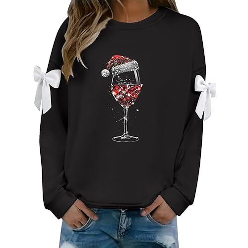 Hoodies For Women Cotton Christmas Jumpers Christmas Jumpers for Women Long Sleeve Crew Neck Sweaters Winter Fall Oversized Sweatshirts Xmas Novelty Hoodies Fashion Loose Pullover Black M