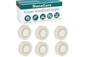 NanaCare Hypoallergenic Transparent Surgical Tape 1/2 inch x 11yd +10pc Gauze Pads | 6 Rolls Transporous Surgical Tape| Medical Tape for Skin, Dressings and Face | First Aid Tape Suitable