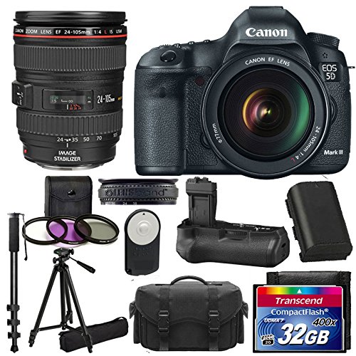 Canon EOS 5D Mark III 22.3 MP Full Frame CMOS Digital SLR Camera Bundle with Lens, Stand and Accessories (12 Items)