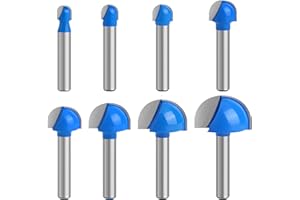 VIKITON 1/4 Inch Shank Blue Round Nose Router Bit Set, 8PCS Carbide Wood Router Bits for Woodworking