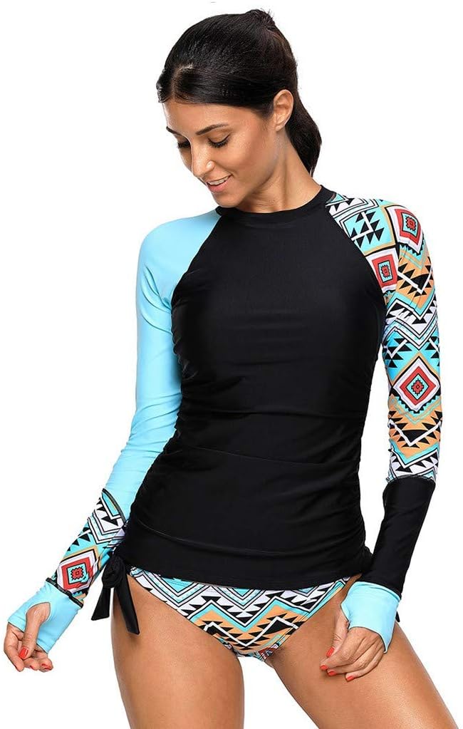 Women's Sport Wetsuit Surfing Swimsuit Long Sleeve UV Sun Protection UPF 50+ Rash Guard Top 2 Piece Swimsuit Set