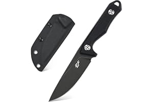 Eafengrow EF107 Fixed Blade Knife with D2 Steel Blade and Kydex Sheath - G10 Handle Compact Outdoor Field Utility Knife (Black)
