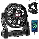 Eloslos Portable Rechargeable Camping Fan for Tent, LED Lantern, 270 Rotation, 36 Hours 10-Inch Quiet Personal USB Cooling Fan for Travel, Home, Office