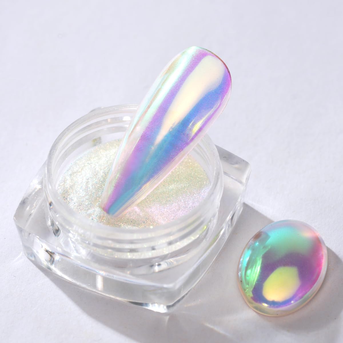 White Chrome Nail Powder BISHENGYF - 1g Super Nail Glitter Chrome Powder for Gel Nail, Yellow Aurora Mermaid Pearl Nail Chrome Powder Metal Mirror Glaze Donut Chrome Nail for Polish DIY Nail Art Decor