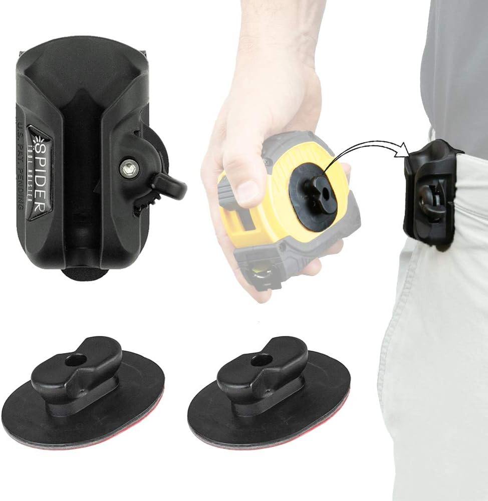 Spider Tool Holster - Tape Measure Set - Securely hold and quick access to your tape measure, bit box, and more flat surfaced tools!
