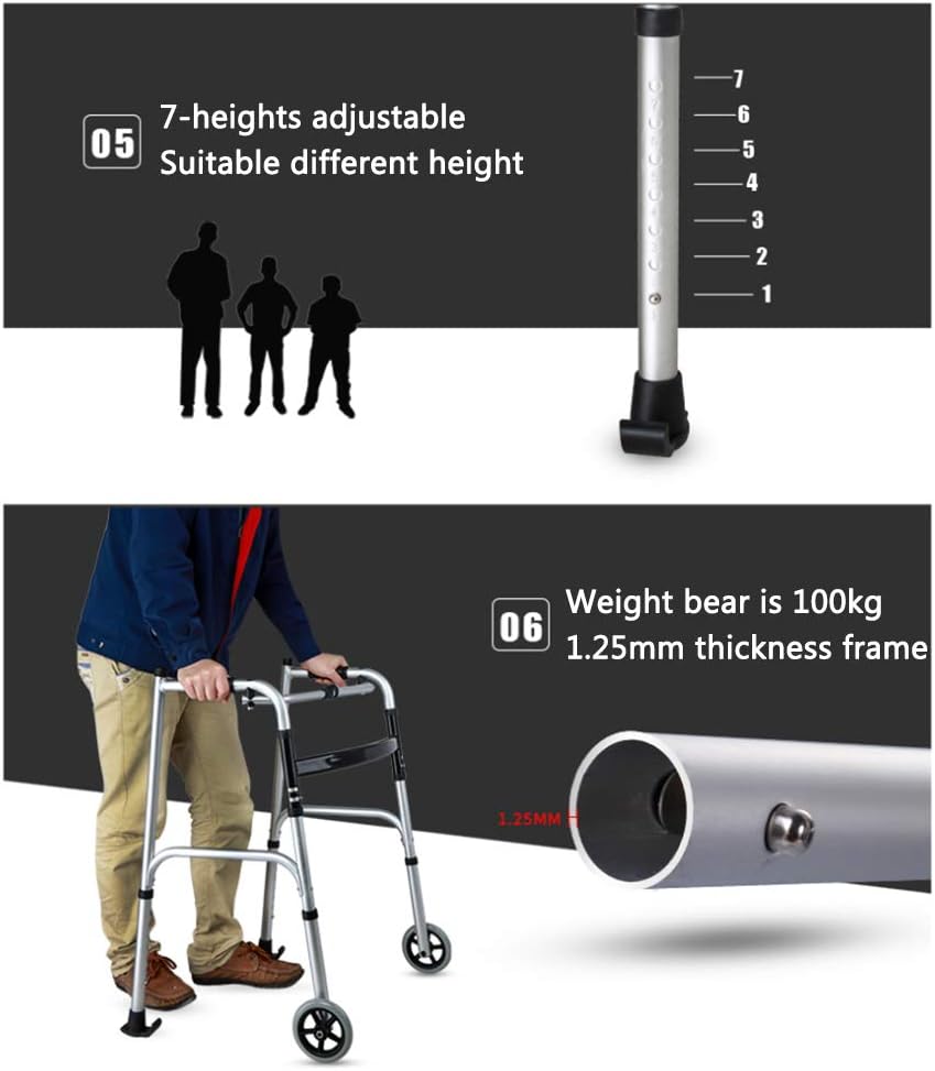 TXDWYF Walking Frame with Wheels/Walking Aids with Wheels/Walking Frames for The Elderly/Rollators/Standard Walkers/Walking Frames/Walkers Hemiplegia Rehabilitation Stand, 4wheel+seat -