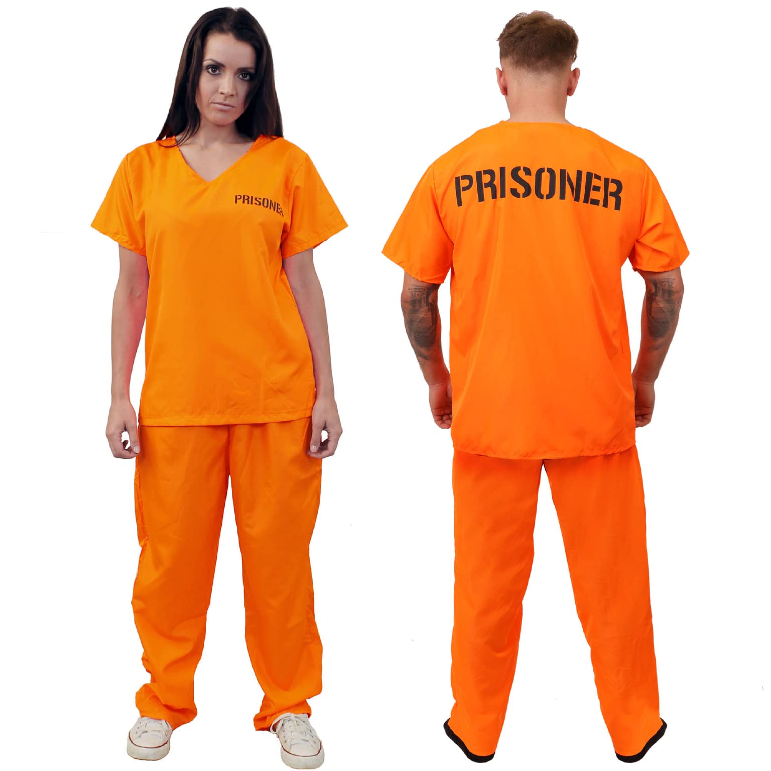Adults Unisex Prisoners Costume – Large - Orange Prisoner Top, Matching Orange Trousers – Cops & Robbers, Halloween Fancy Dress