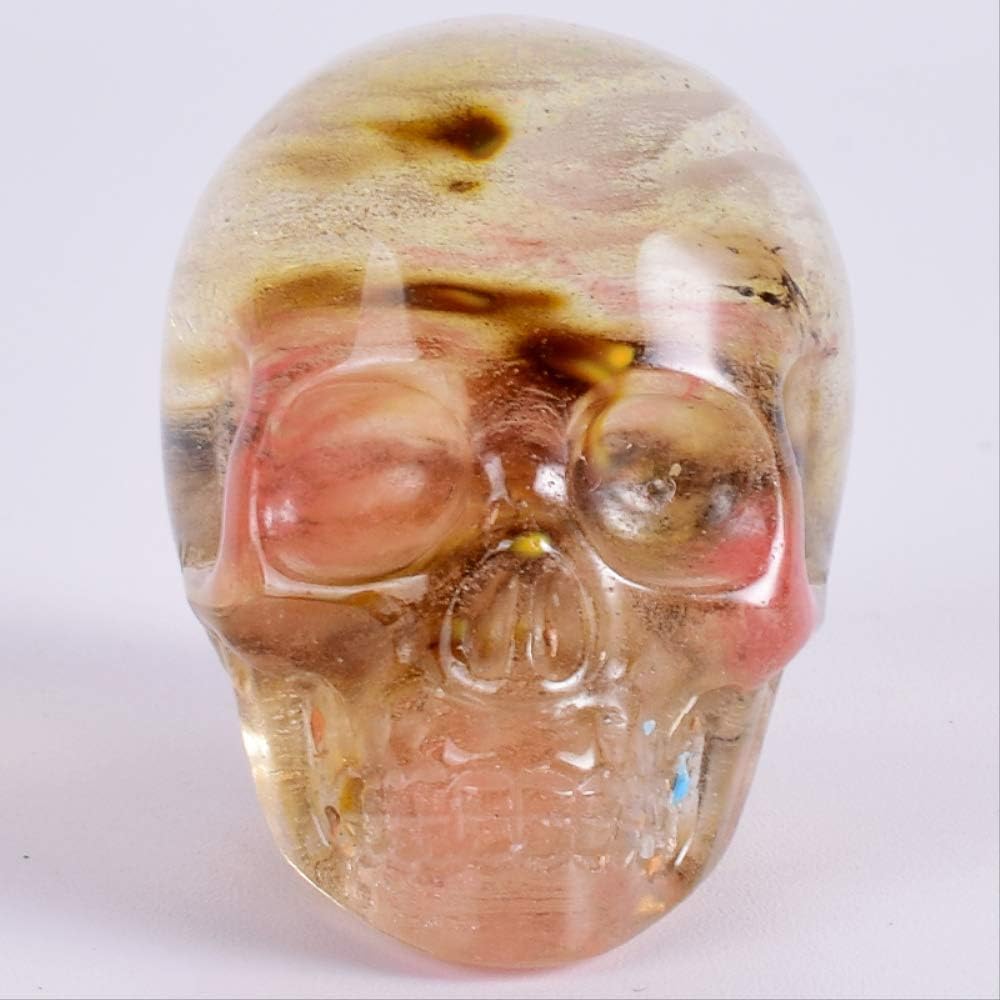 nobrand Watermelon Tourmaline Skull Statue Handmade Artificial Stone Figurine 2 Inch Skull Gemstone Carving Craft