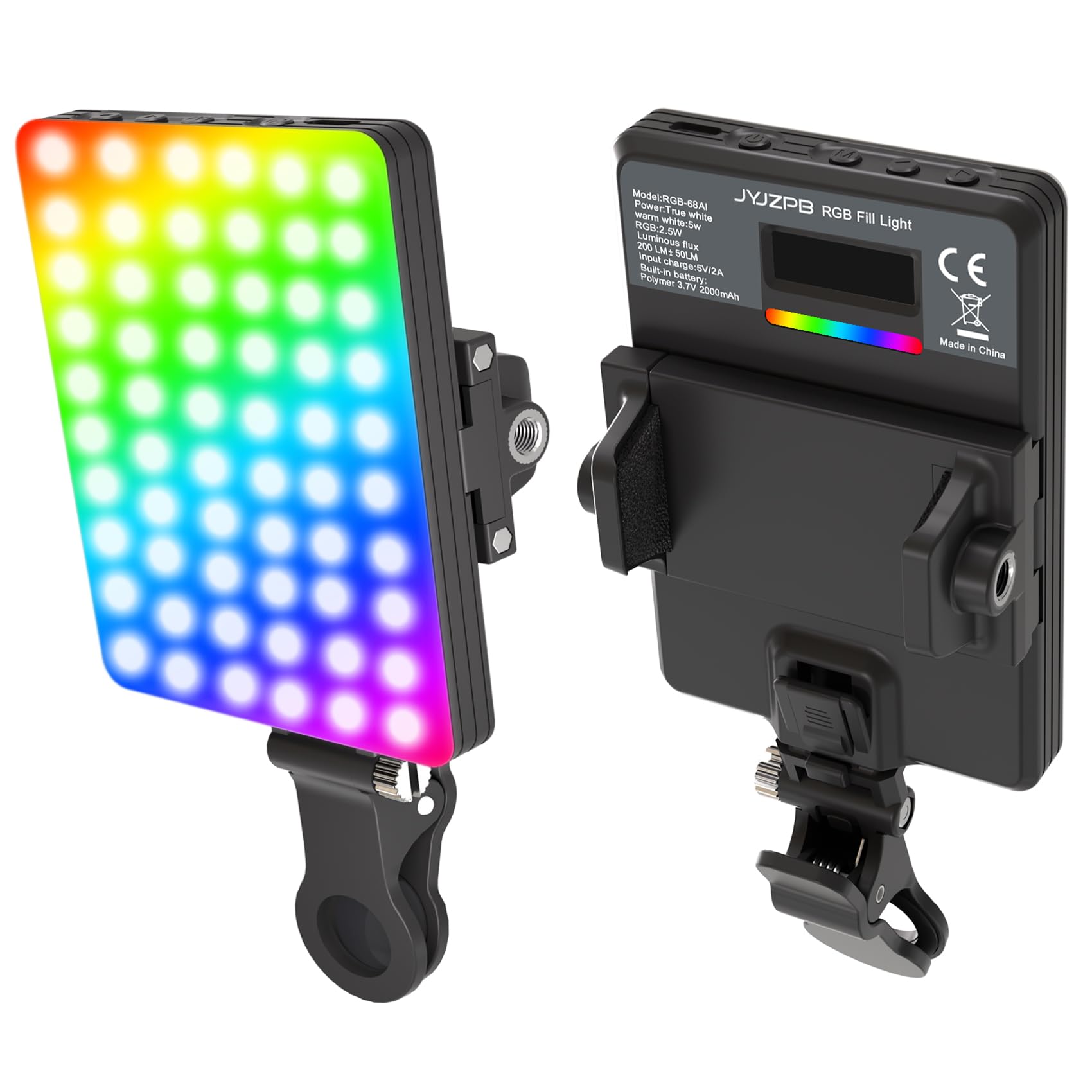 Photo 1 of JYJZPB RGB Video Light with Front & Back Clip for Camera, Video Conference, Vlog, Selfie, Live Stream, Portable LED Camera Light Panel for Phone, iPhone, Android, iPad, Laptop