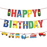 Elaliyi Car Happy Birthday Banner - Transportation Party Decorations - Truck, Bus, Car Themes