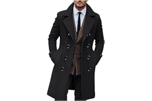 Men's Premium Wool Blend Trench Coat Classic Double Breasted Long Pea Coat Winter Notched Collar Windbreaker Overcoat