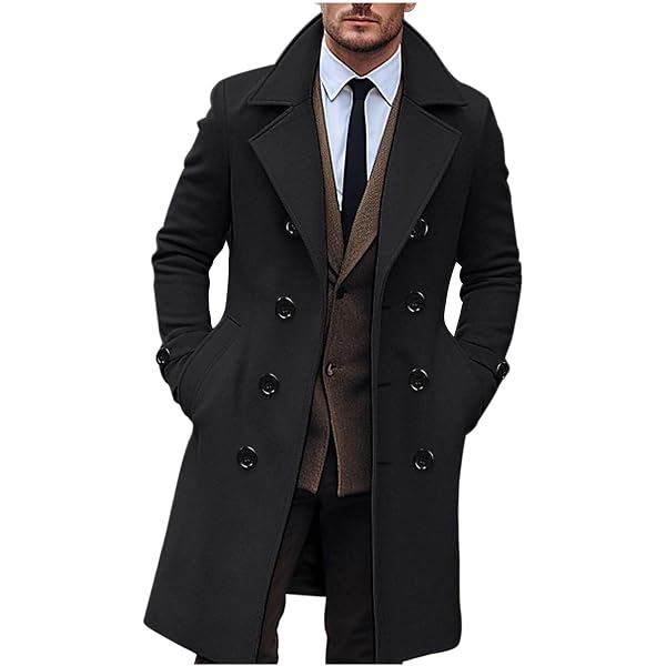Maiyifu-GJ Men's Notch Lapel Double Breasted Long Trench Coat