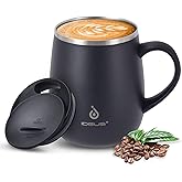 Ideus 16 oz Insulated Coffee Mug with Handle and Lid, Double Wall Stainless Steel Vacuum Thermal Coffee Mug, Travel Coffee Cup Thermal Cup for Home and Office, Storm Black