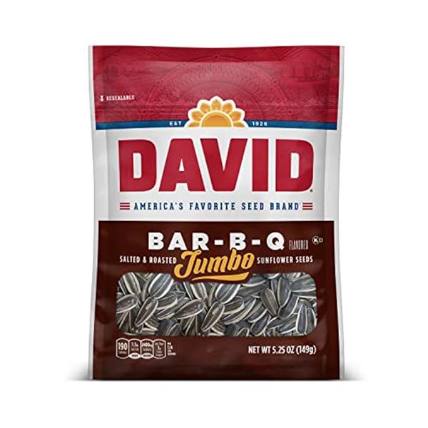 DAVID ROASTED AND SALTED JUMBO SUNFLOWER SEEDS, BAR-B-Q FLAVOR, 5.25OZ.