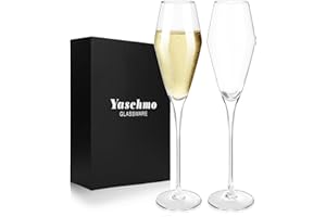 Yaschmo Champagne Flutes Set of 2, 8.4 oz Hand Blown Crystal Wedding Flutes, Elegant Tulip Glasses - Ideal Gift for Wedding, 
