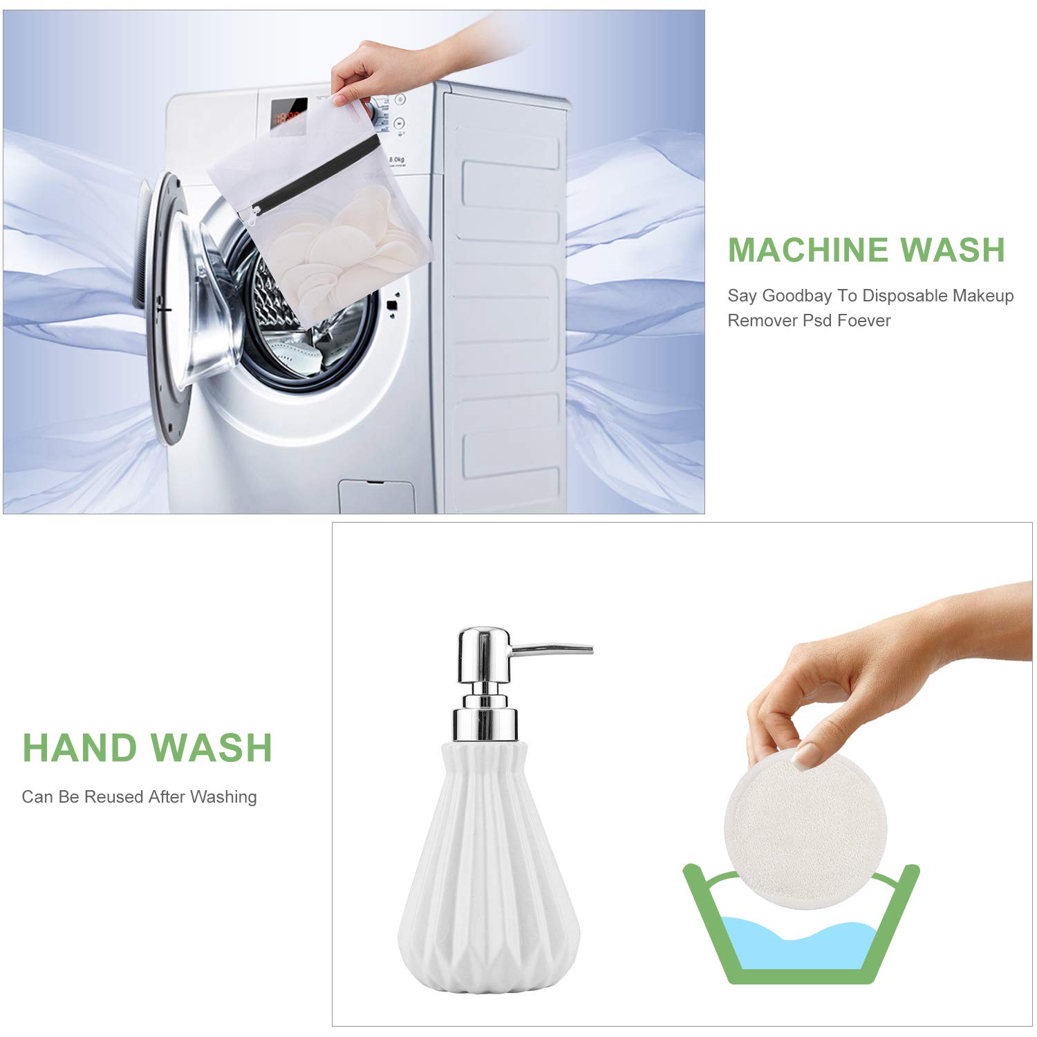 Reusable Makeup Remover Pads -18 Packs Washable Organic Cotton Rounds - Soft Natural Bamboo Face Pads - 2 Layers Facial Pads Cleansing Wipe Cloth with Laundry Bag (Bamboo Velour)