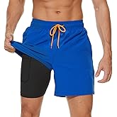 Arcweg Mens Swim Trunks with Compression Liner 2 in 1 Beach Swimming Trunks Quick Dry Swim Shorts with Zipper Pockets