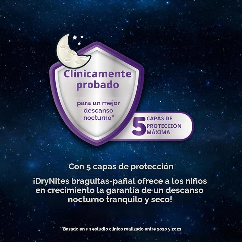 Fraldas huggies drynites para meninas de 3 a 5 anos (16 a 23 kg), clinicamente testadas com 5 camadas de proteção noturna máxima, 4 pacotes de 16, total de 64 fraldas noturnas descartáveis