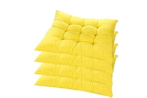 YYRZ Set of 4 Indoor/Outdoor Chair Cushion, Cotton Chair Pads Square, Cushions for Wicker Chair Seat, for Rocking, Dining, Patio, Camping, Kitchen Chairs (40X40cm),Yellow