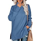 Glanzition Sweaters for Women Turtleneck Side Split Oversized Pullover Tops