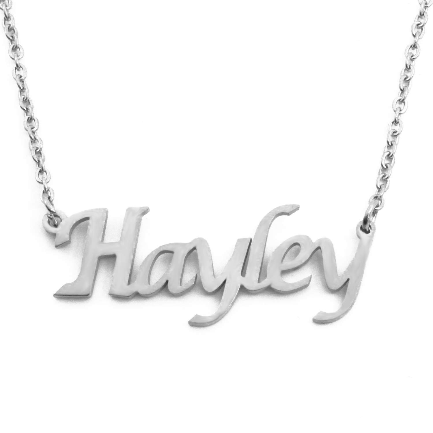 Kigu Hayley Personalised Name Necklace - Custom Jewellery - Adjustable Chain - Silver Tone - Incl Box & Bag