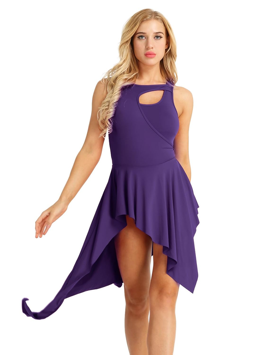 CHICTRY Women Crew Neck Lyrical Ballet High Low Dance Dress Leotard