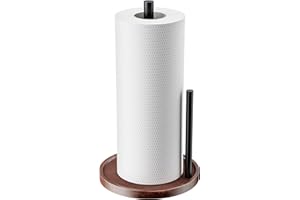Chinpakden Countertop Paper Towel Holder Wooden - Kitchen Paper Towel Holder Stainless Steel with Real Wood Base, Farmhouse P