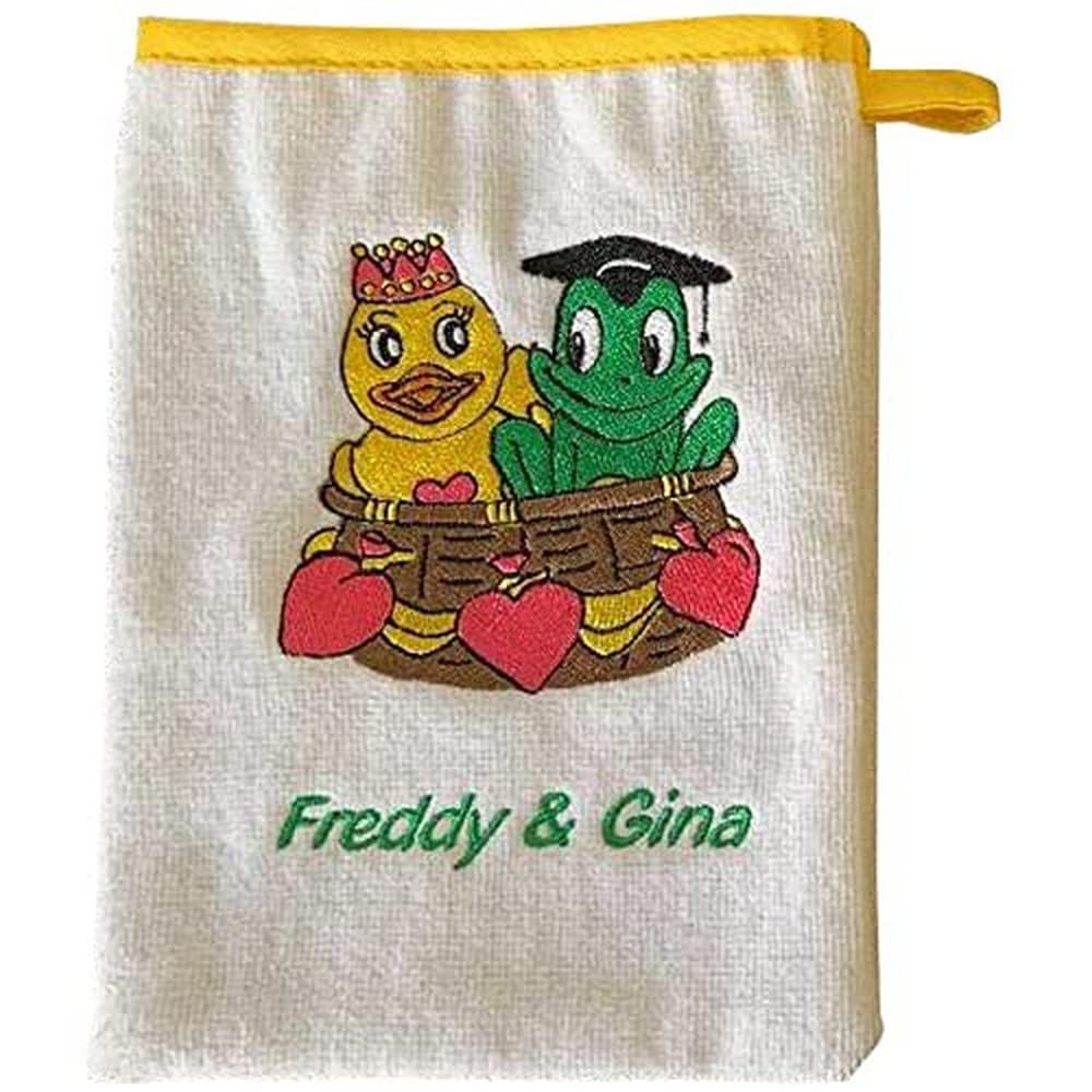 Freds Swim Academy 20111 Soft Velour Terry Cloth Wash Mitt with Fred & Gina Motif, Approx. 16 x 20 cm, White